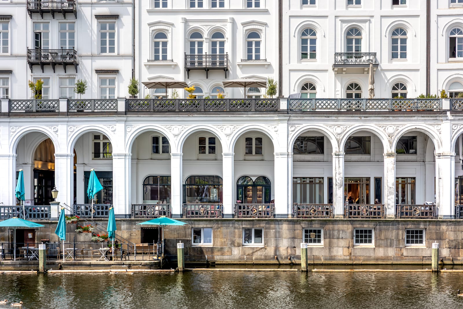 The Alster Arcades by the canal near the town hall